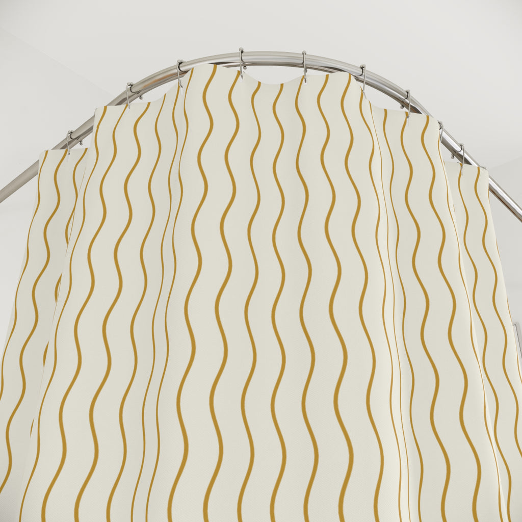 Yellow and White Wavy Stripe Shower Curtain