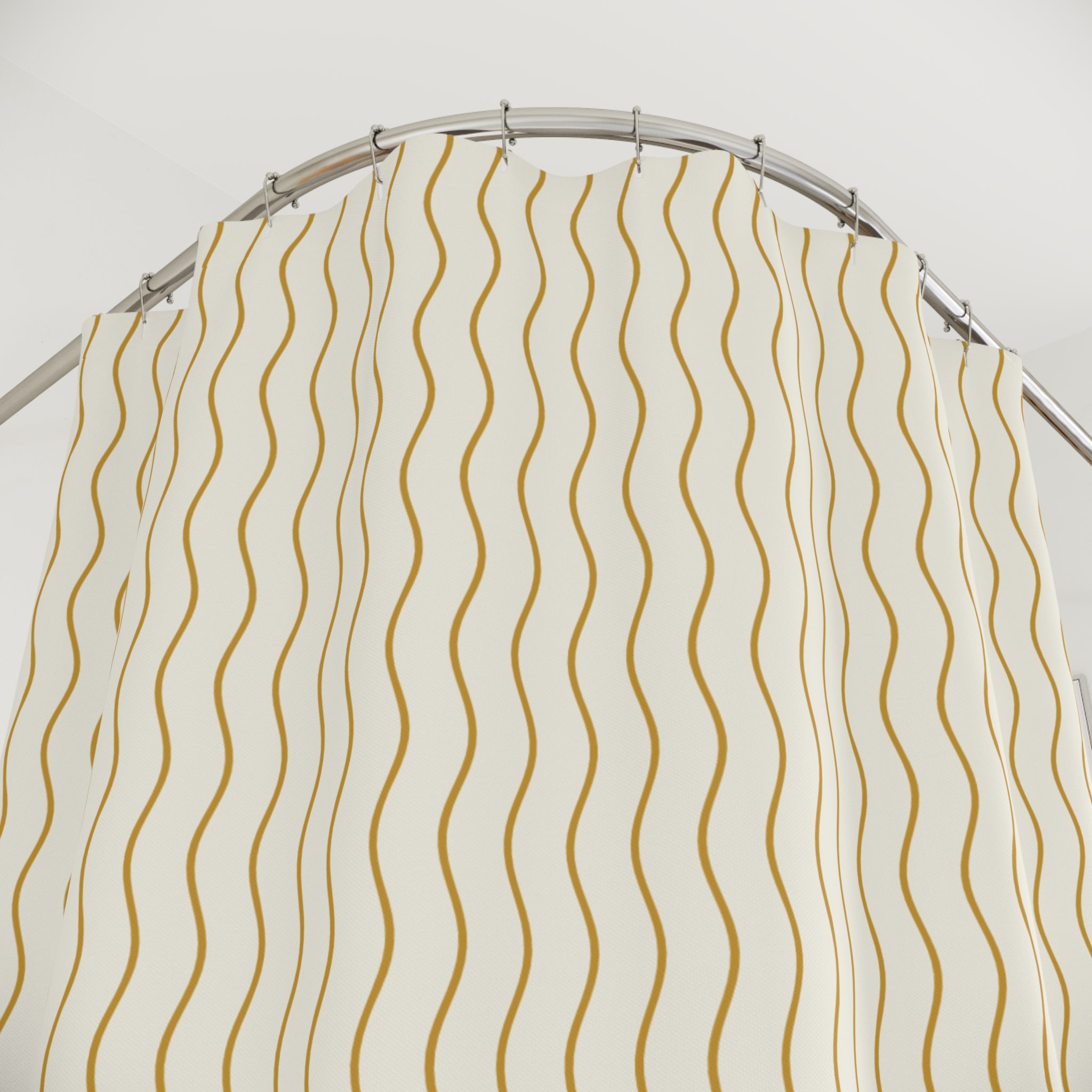 Yellow and White Wavy Stripe Shower Curtain
