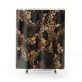 Mosaic Shower Curtain, Black Brown Stone Bath Decor, Cream Pebble Path Pattern, Organic Earth Tone Neutral Guest Bathroom Decor Style