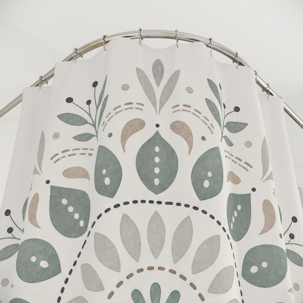 Sage Gray Botanical Medallion Shower Curtain