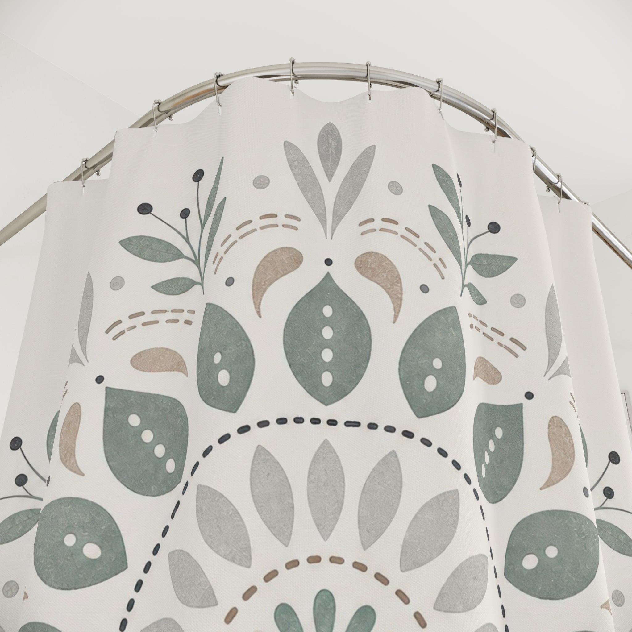 Sage Gray Botanical Medallion Shower Curtain