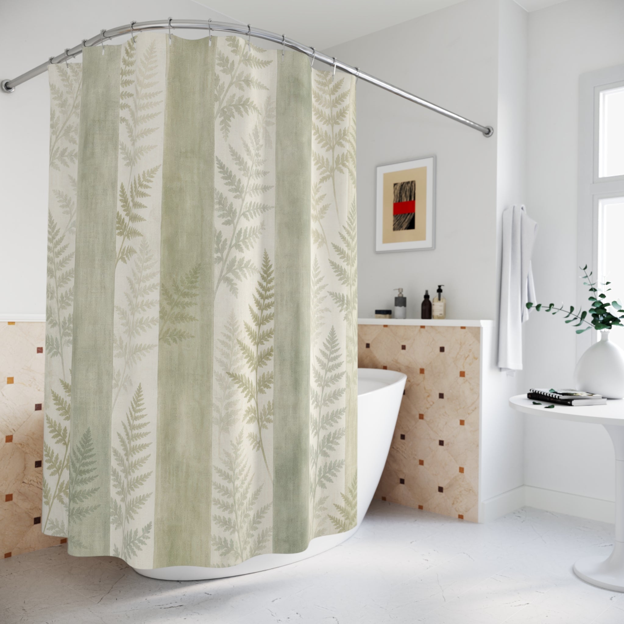 Sage Shadow Stripe Shower Curtain