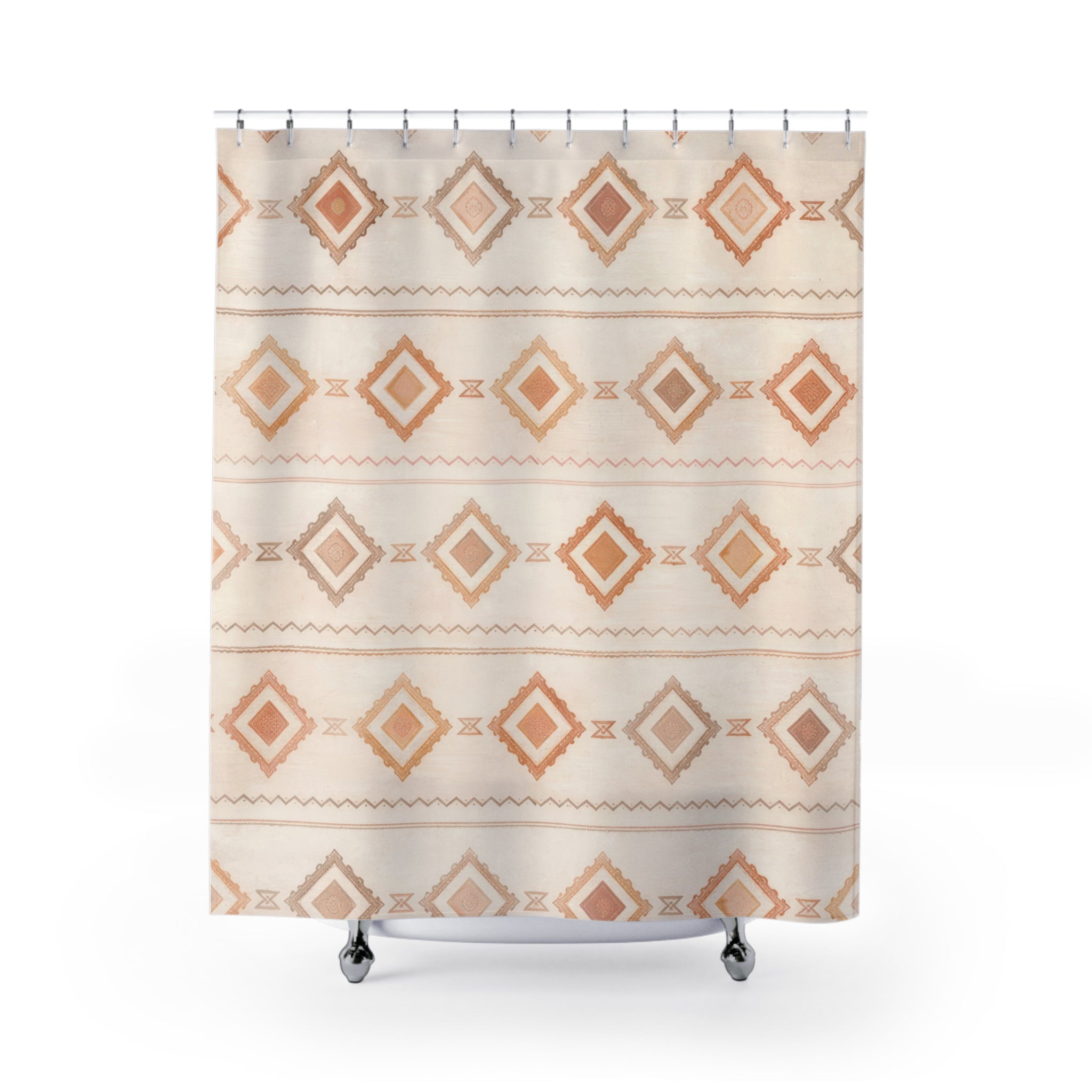 Boho Geometric Shower Curtain – Beige Terracotta