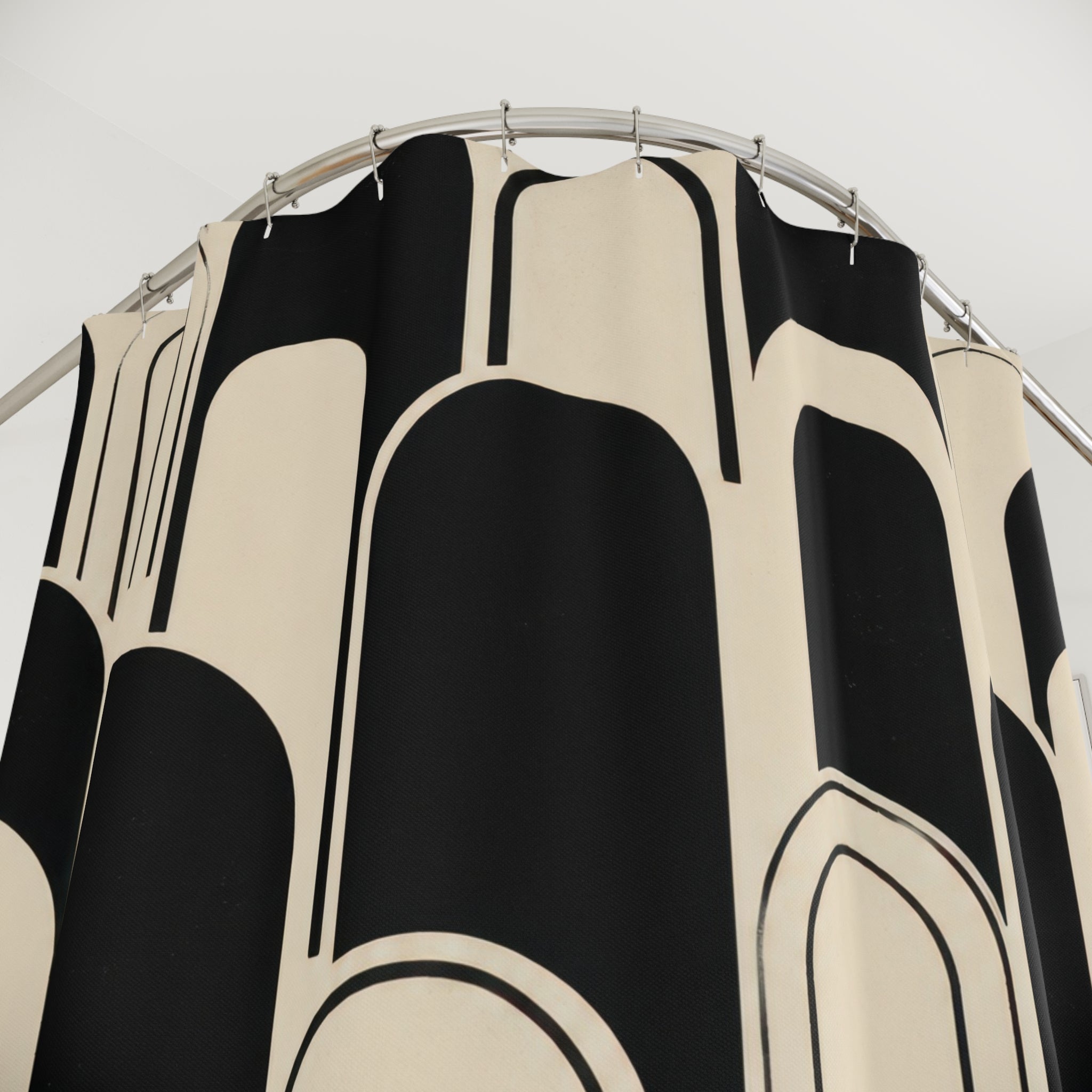 Black Cream Rounded Arch Shower Curtain