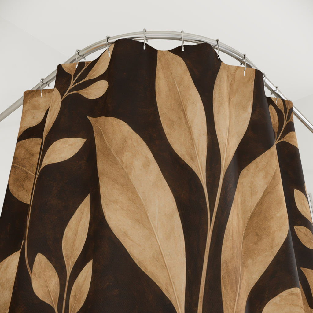 Black Brown Monstera Leaf Shower Curtain