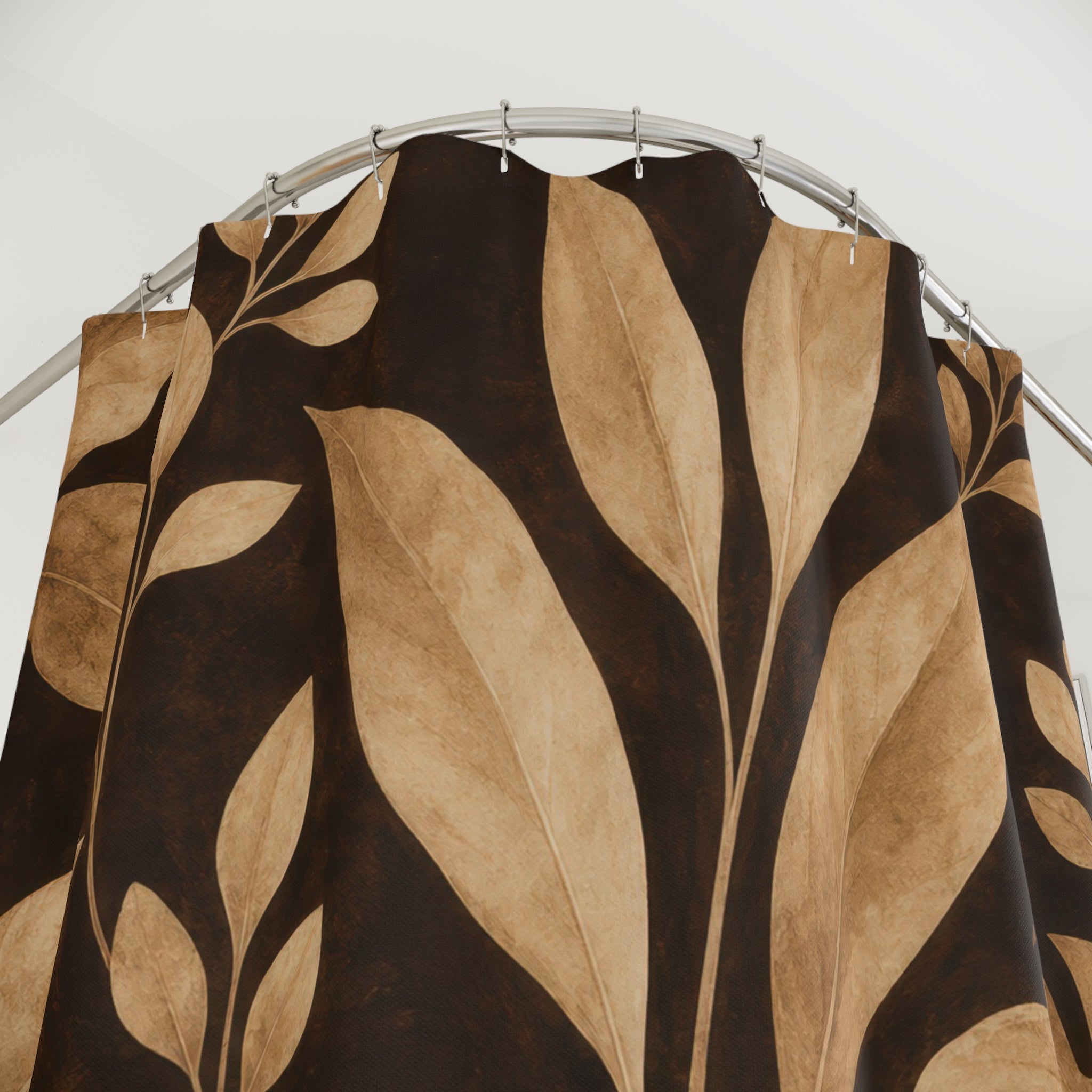 Black Brown Monstera Leaf Shower Curtain