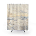 Ivory frost meadow with blue botanicals and mountains shower curtain with full front view
