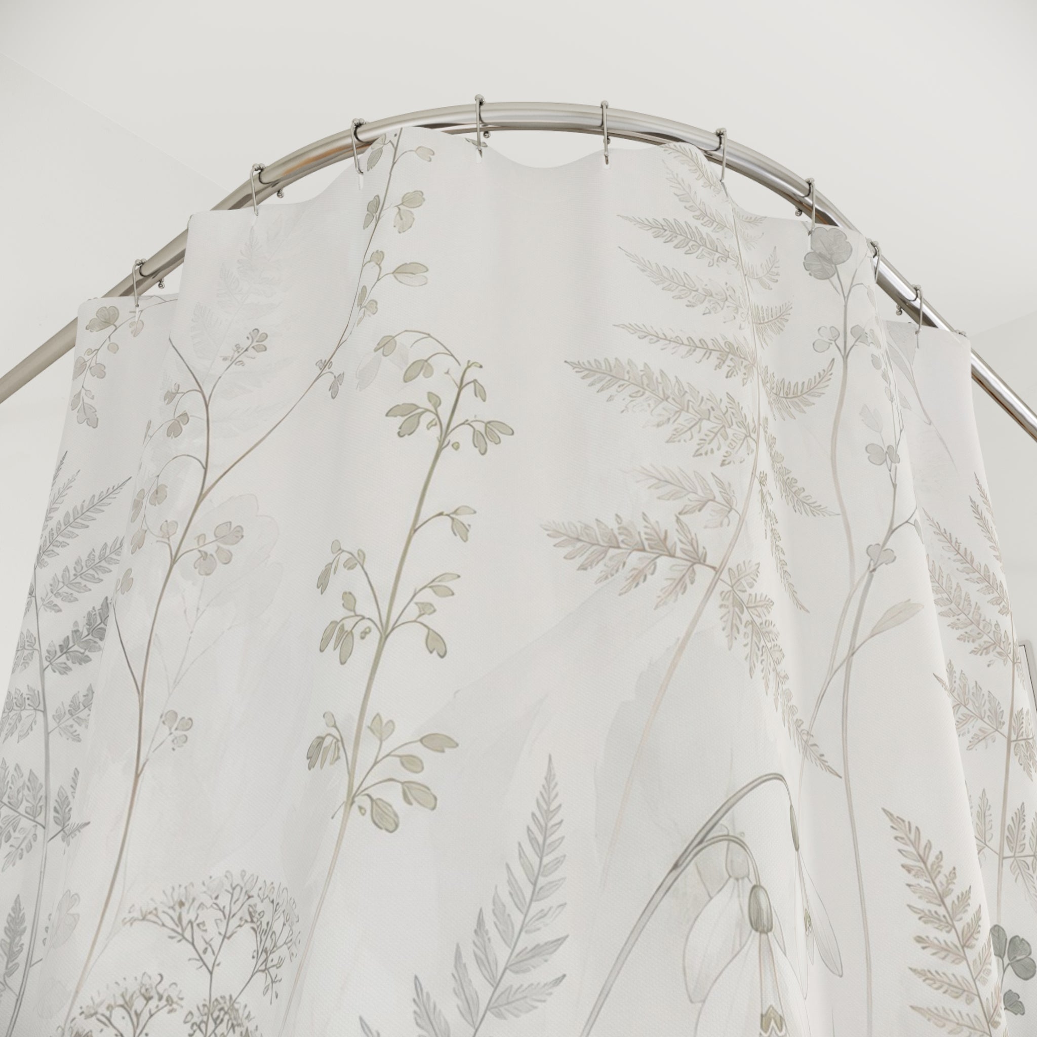Off White Beige Botanical Line Shower Curtain