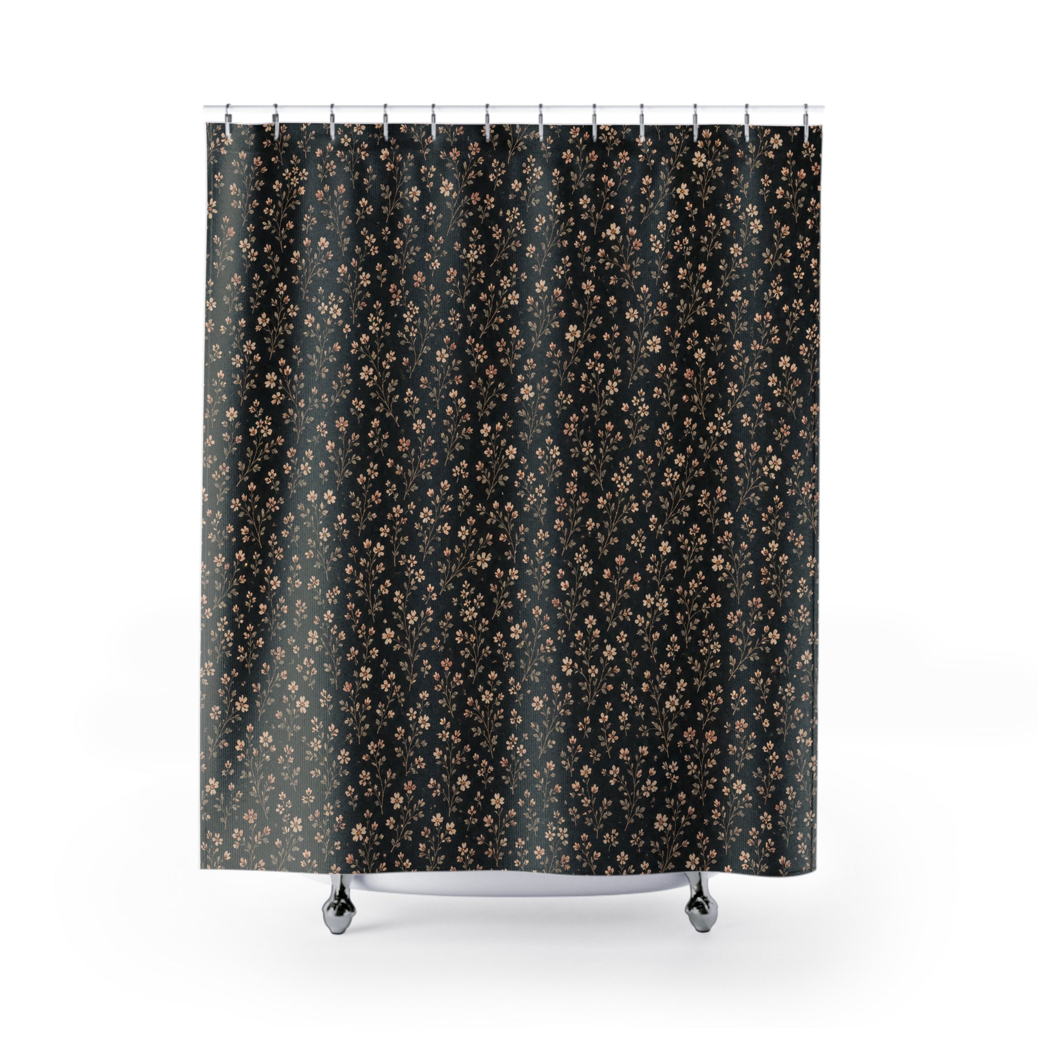 Black Ditsy Floral Shower Curtain, Black Floral Moody Bathroom Decor, Tiny Flower Bath Curtain, Guest Bathroom Decor, Small Bathroom Decor