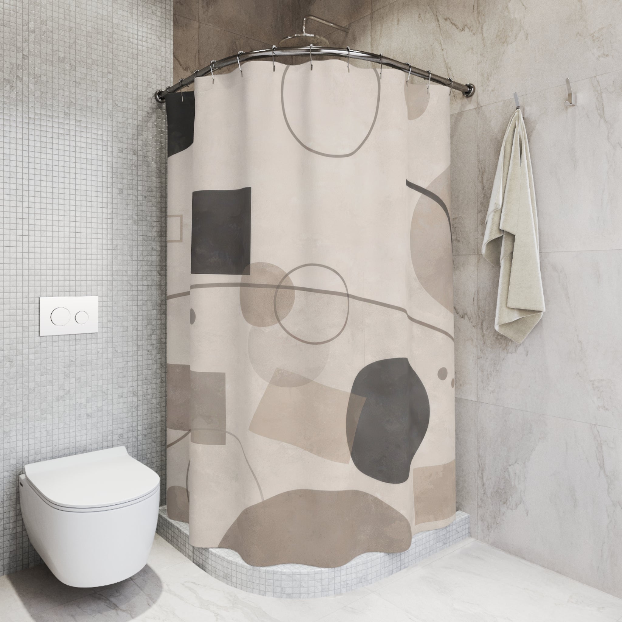 Modern Geometric Shower Curtain — Greige Circles