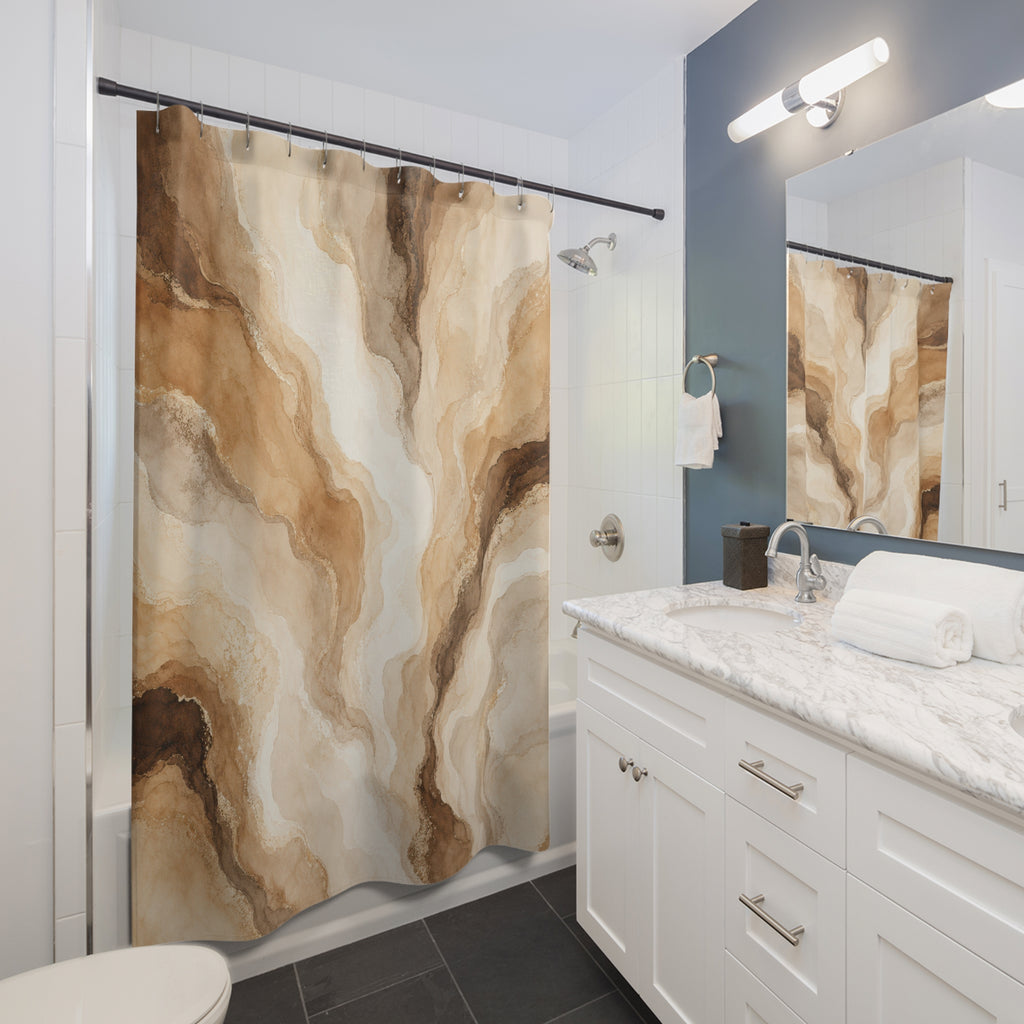 Brown Beige Abstract Stone Shower Curtain