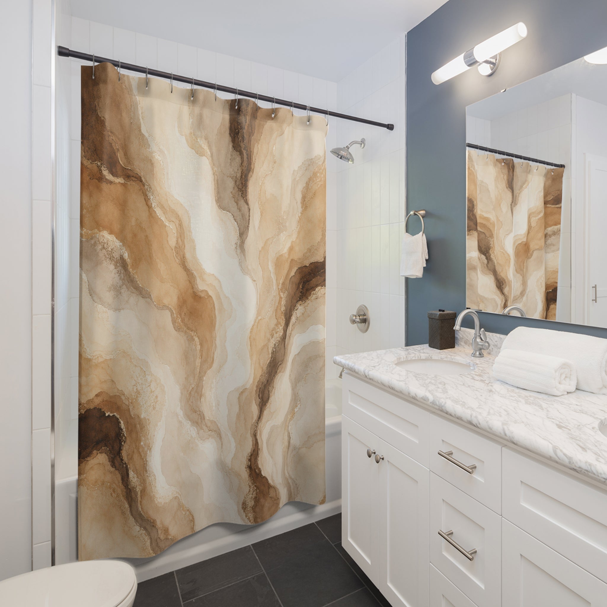 Brown Beige Abstract Stone Shower Curtain