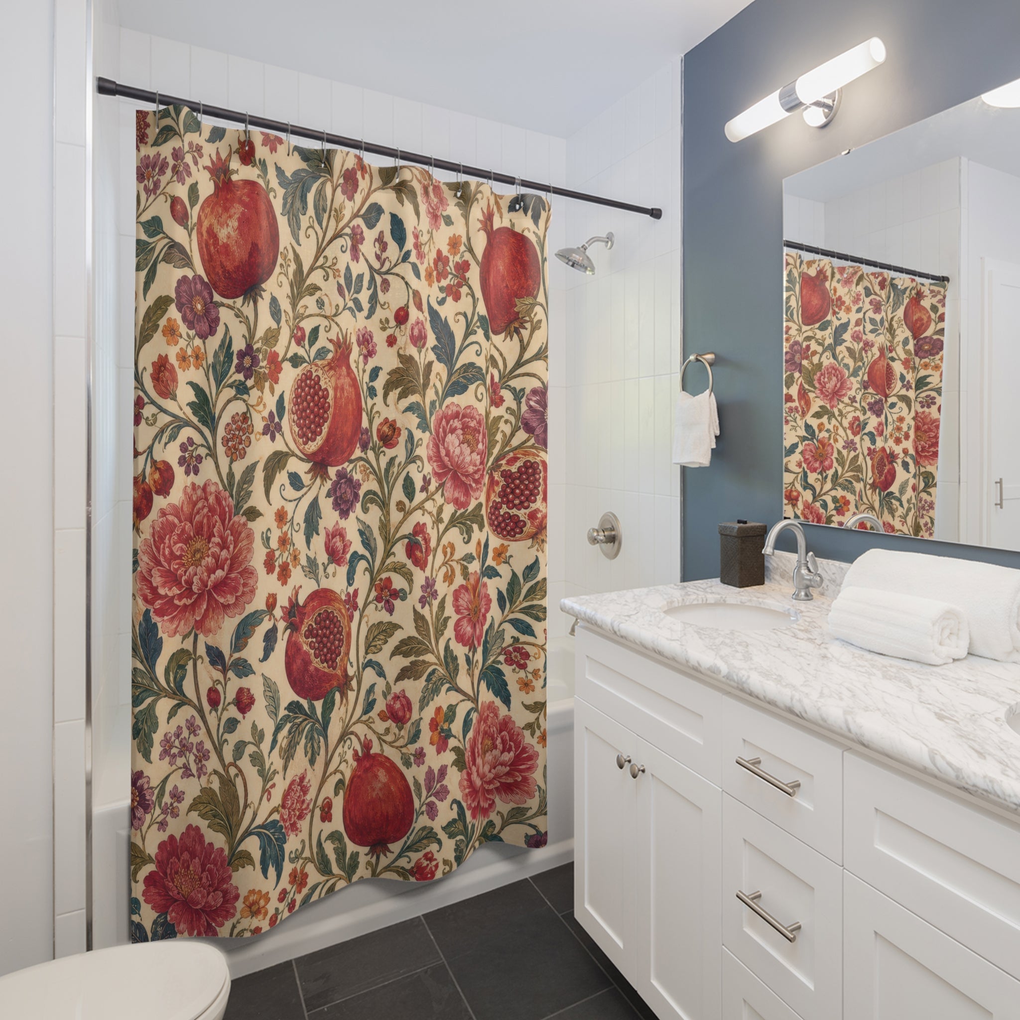 Pomegranate Garden Boho Floral Shower Curtain