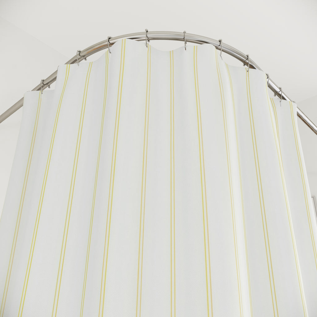White Pinstripe Shower Curtain, Pale Yellow Striped Curtain, Modern Minimalist Bathroom Decor, Dense Vertical Stripe Bath Curtain