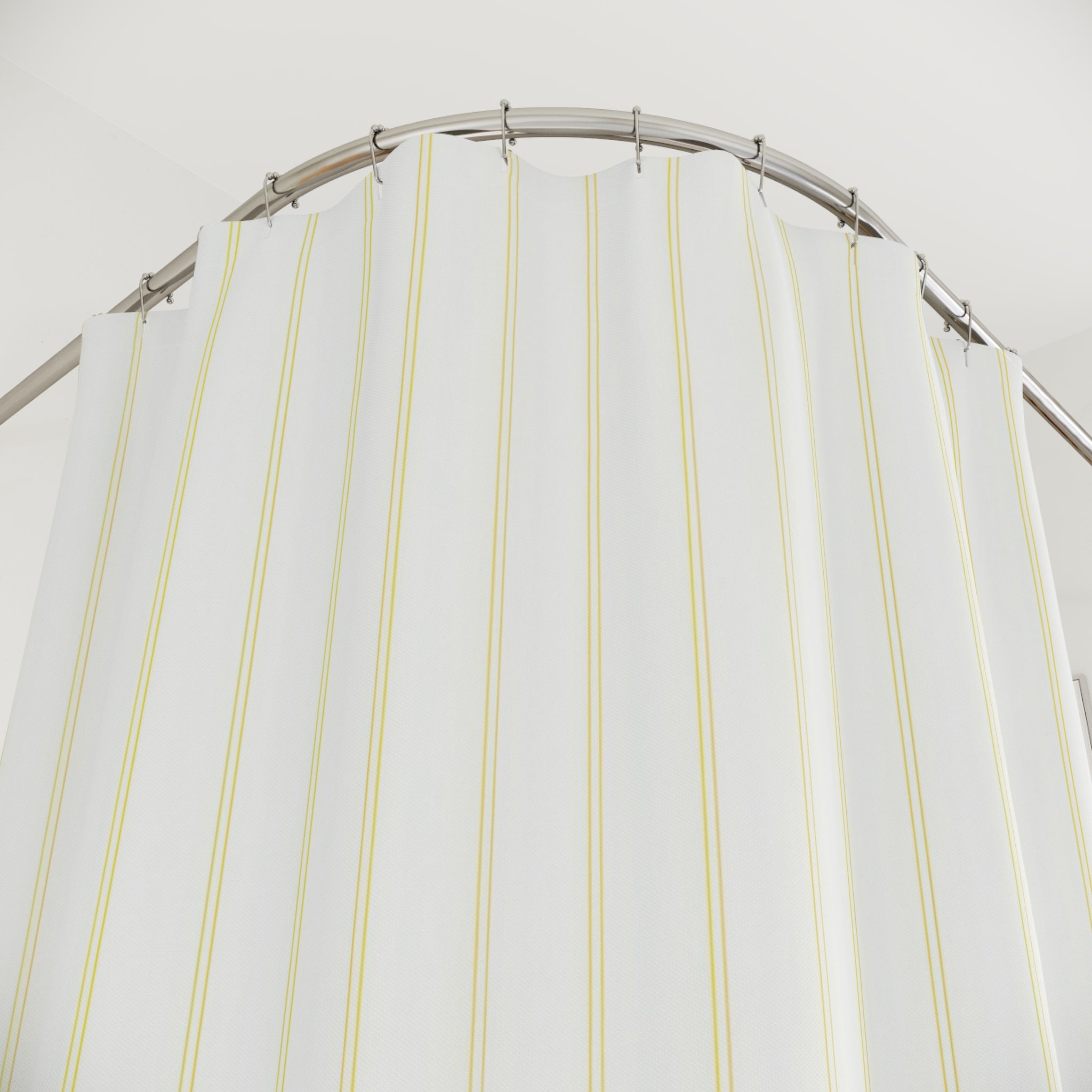White Pinstripe Shower Curtain, Pale Yellow Striped Curtain, Modern Minimalist Bathroom Decor, Dense Vertical Stripe Bath Curtain