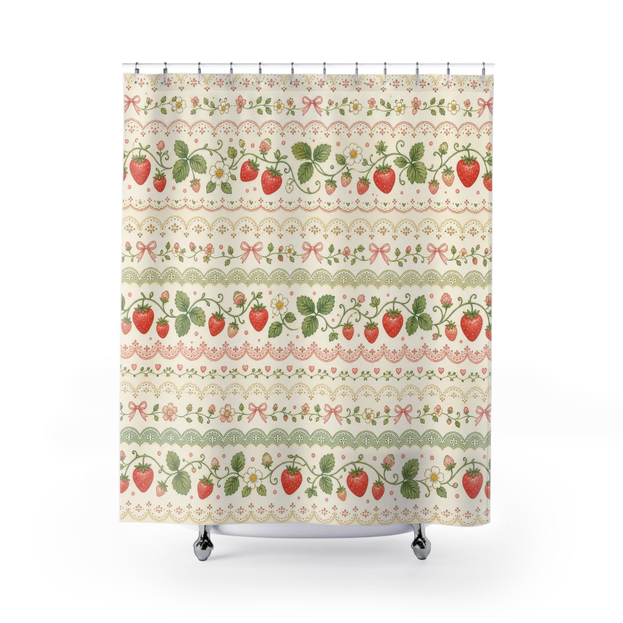Cottagecore Botanical Strawberry Shower Curtain