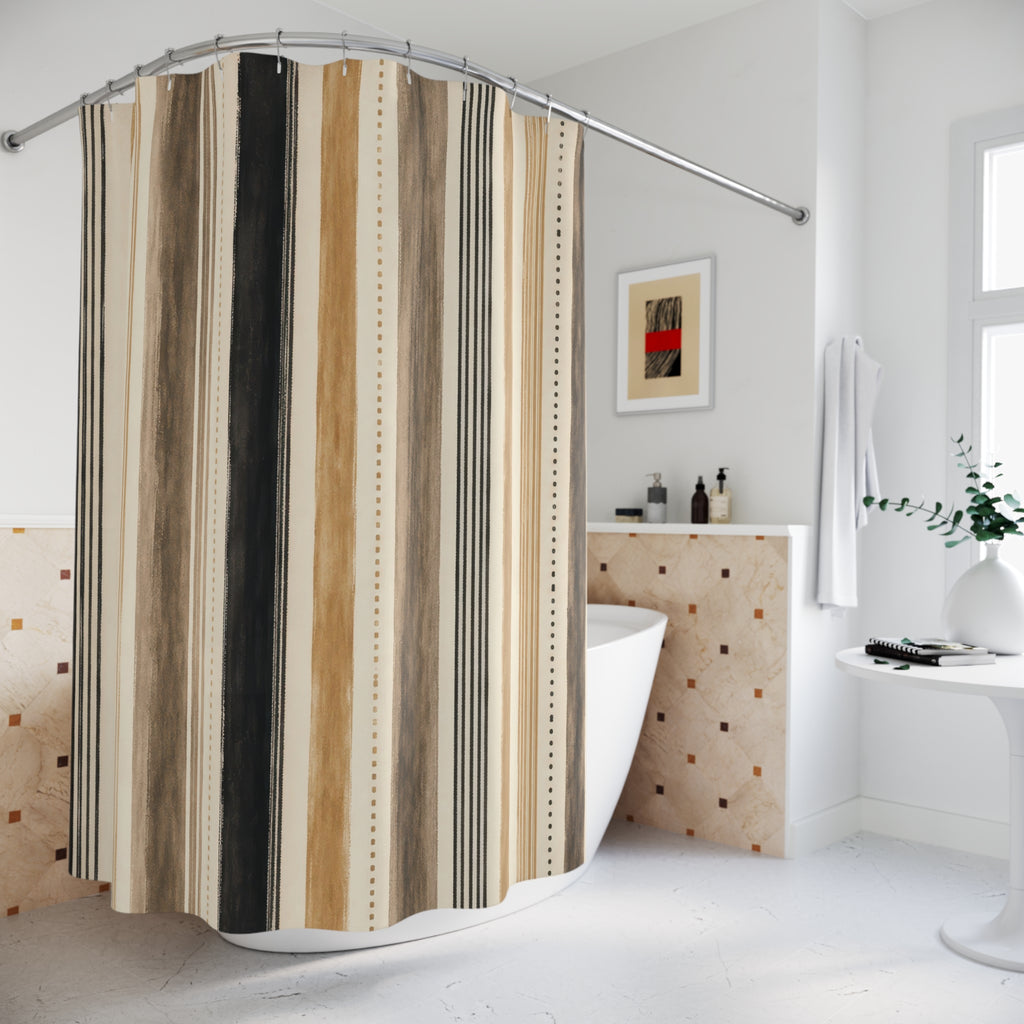 Black Tan Taupe Vertical Stripe Shower Curtain