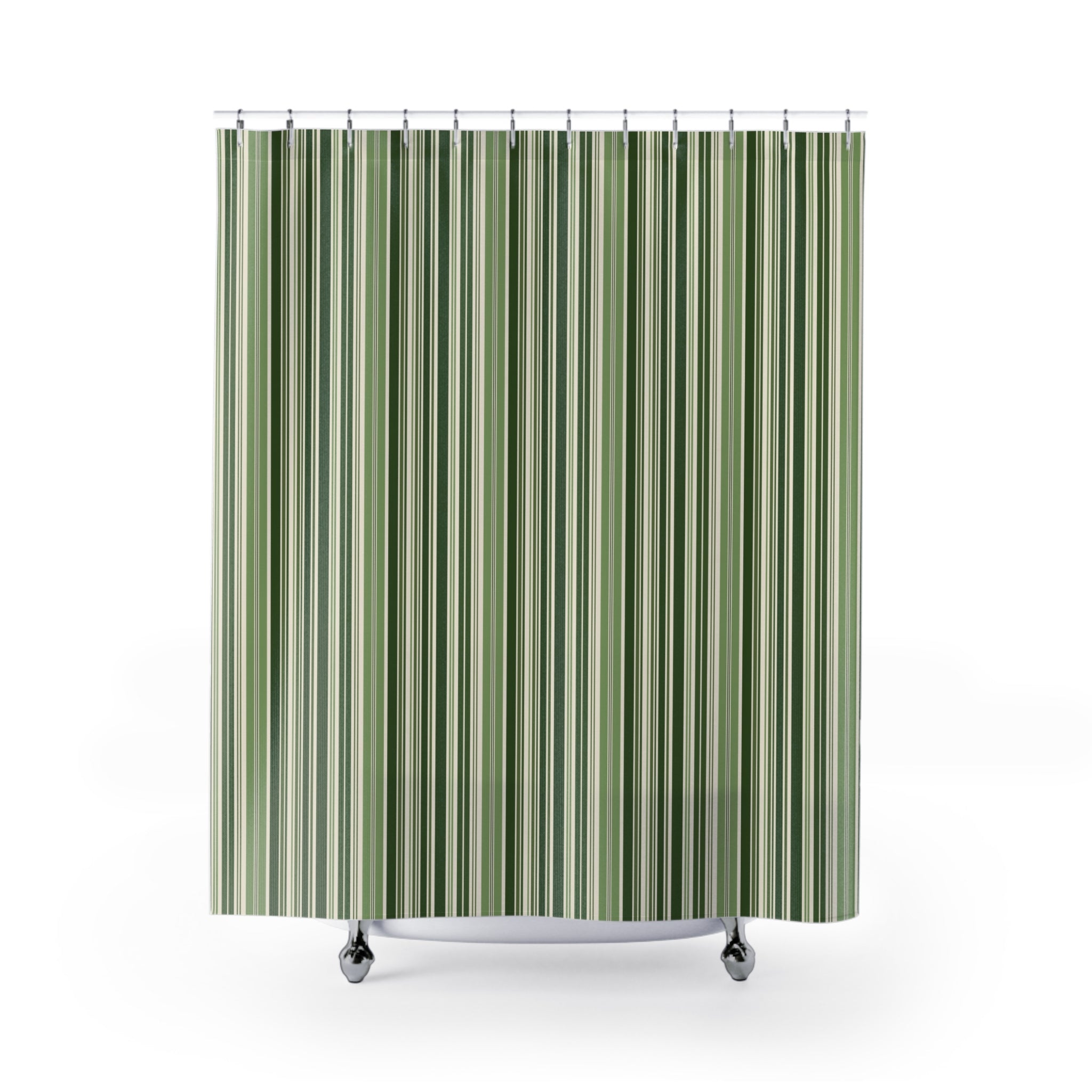 Green Multi Stripe Shower Curtain — Sage Olive