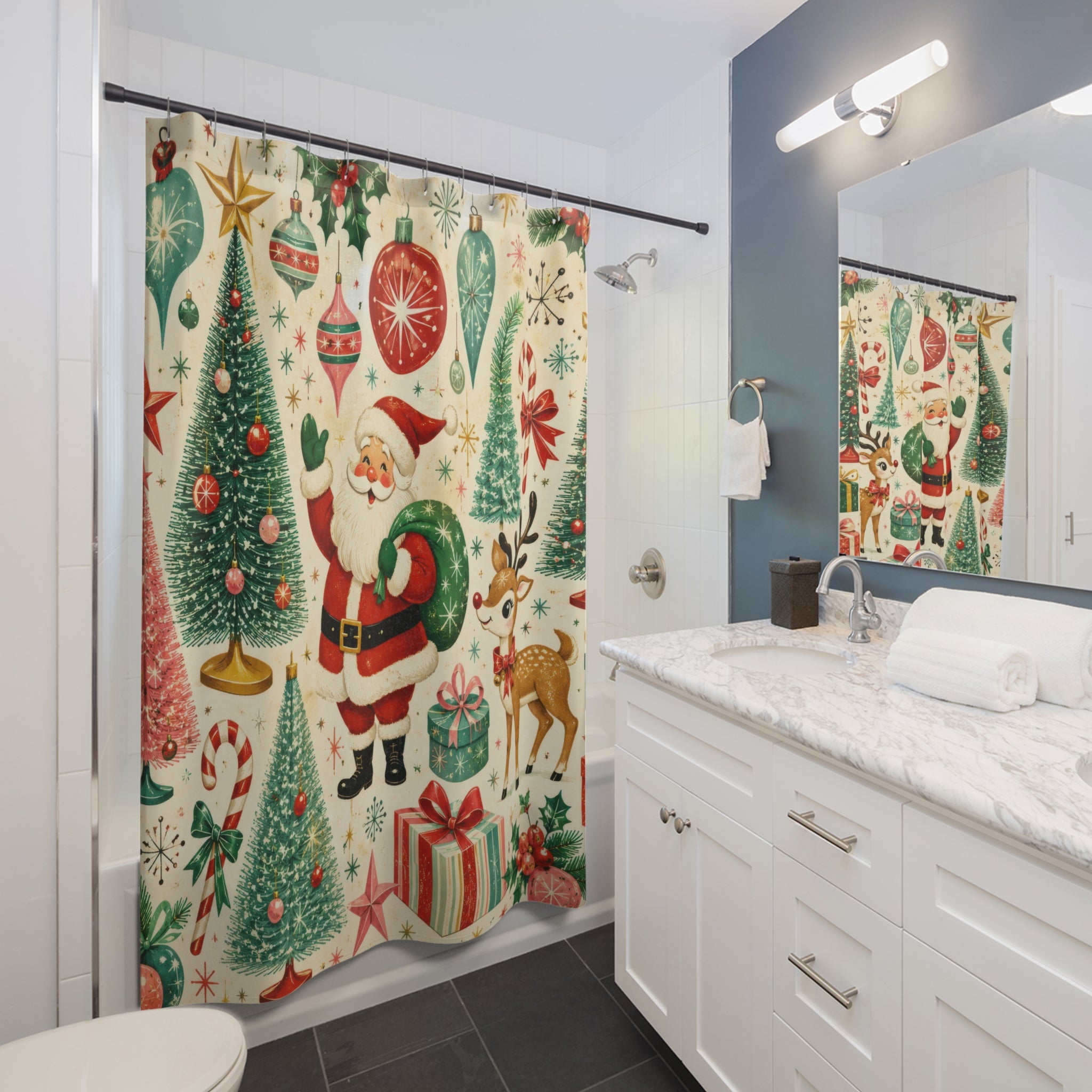 Retro Christmas Shower Curtain: Vintage Holiday