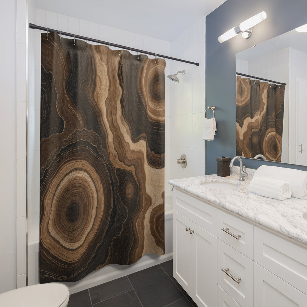 Stone Shower Curtain, Brown Black Agate Bath Decor, Cream Geode Abstract Pattern, Organic Earth Tone Neutral Guest Bathroom Decor Style