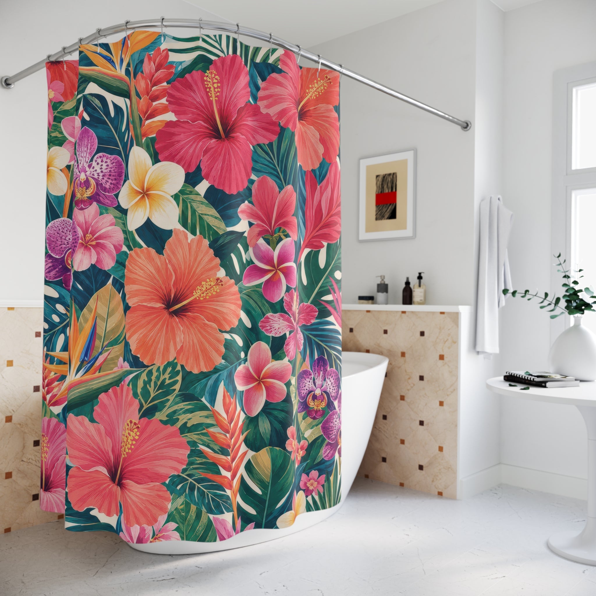 Pink Hibiscus Orchid Floral Shower Curtain