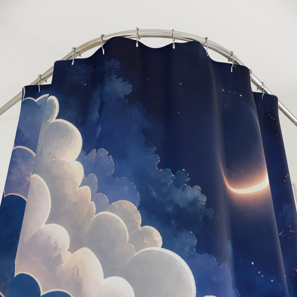 Moonlit Indigo Cloud Scalloped Shower Curtain