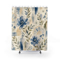 Colonial White Blue Floral Botanical Cottage Cottagecore Beige Shower Curtain