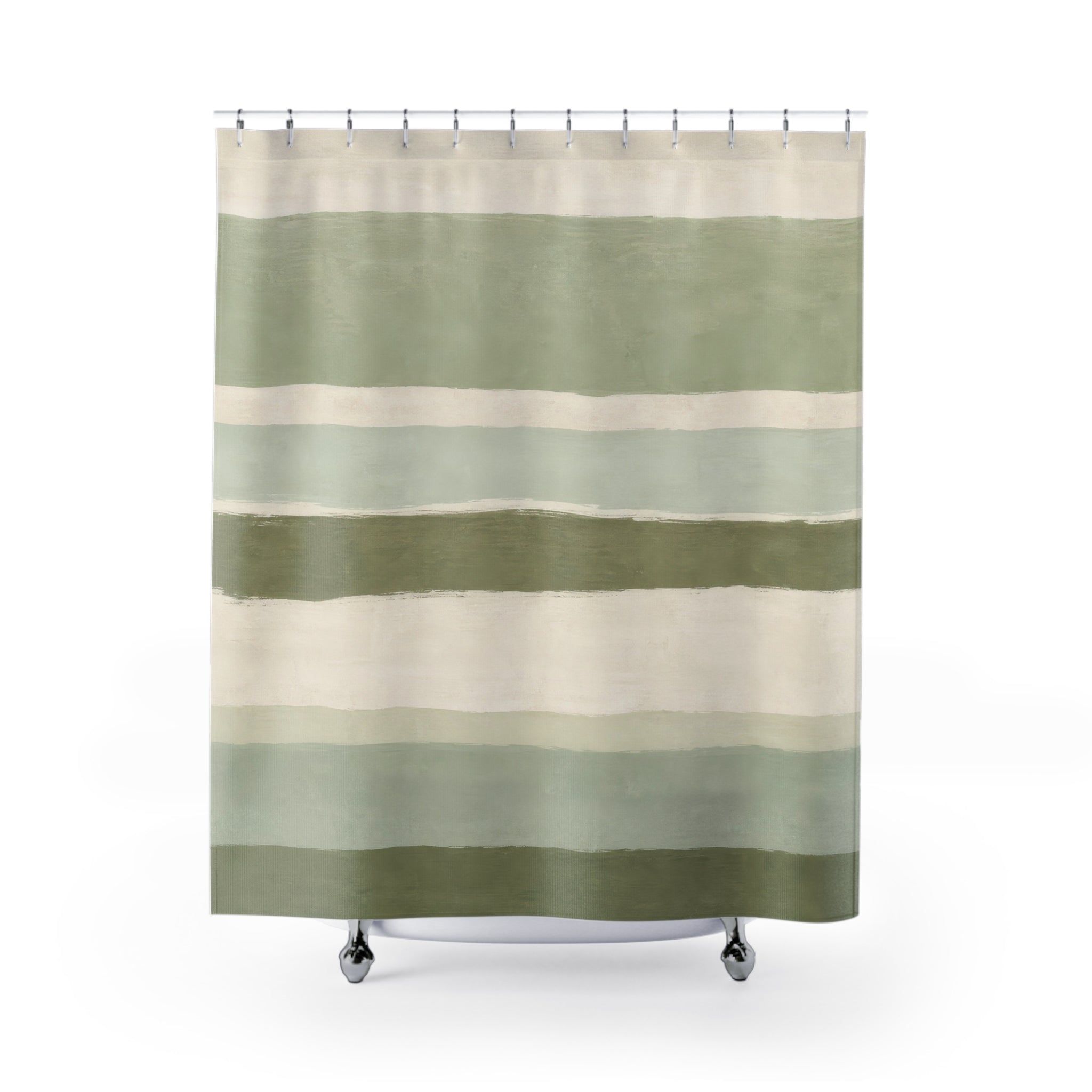 Sage Watercolor Stripe Shower Curtain