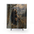 Bear Shower Curtain: Mother Bear Cub Forest Scene