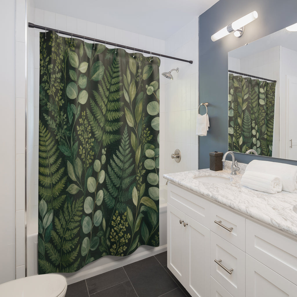 Dark Fern Leaf Shower Curtain