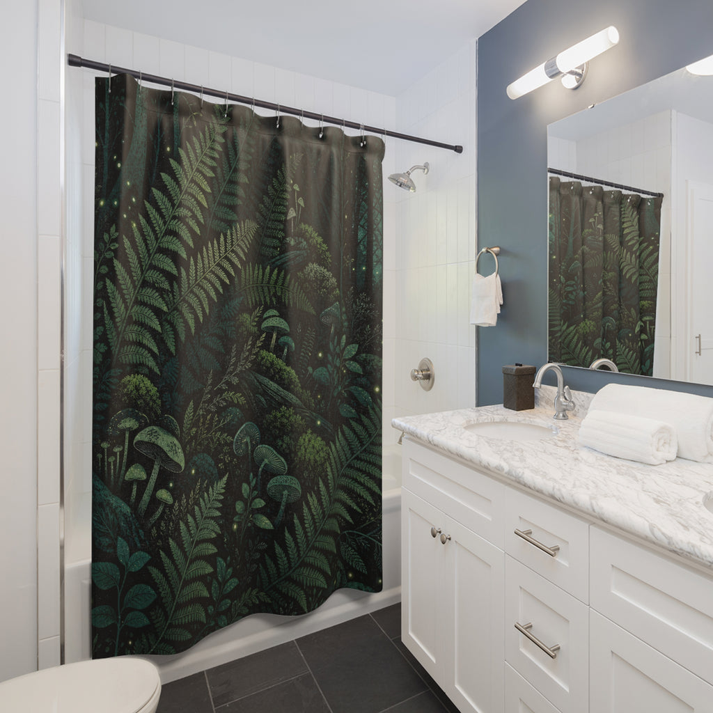 Emerald Fern and Mushroom Forest Shower Curtain
