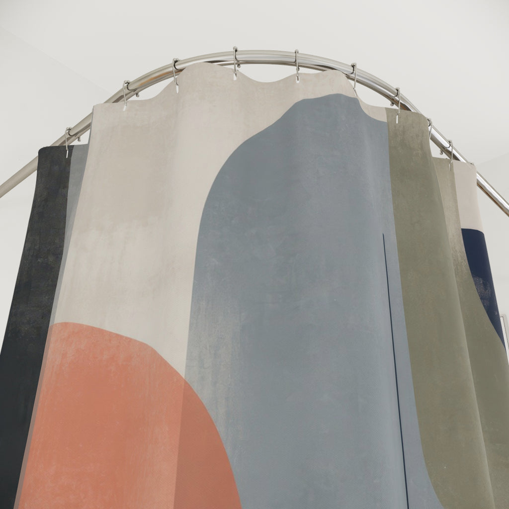 Modern Geometric Shower Curtain, Blue Sage Coral Abstract Blocks, Mid Century Arch Art, Soft Contemporary Bathroom Decor, Guest Bath Accent