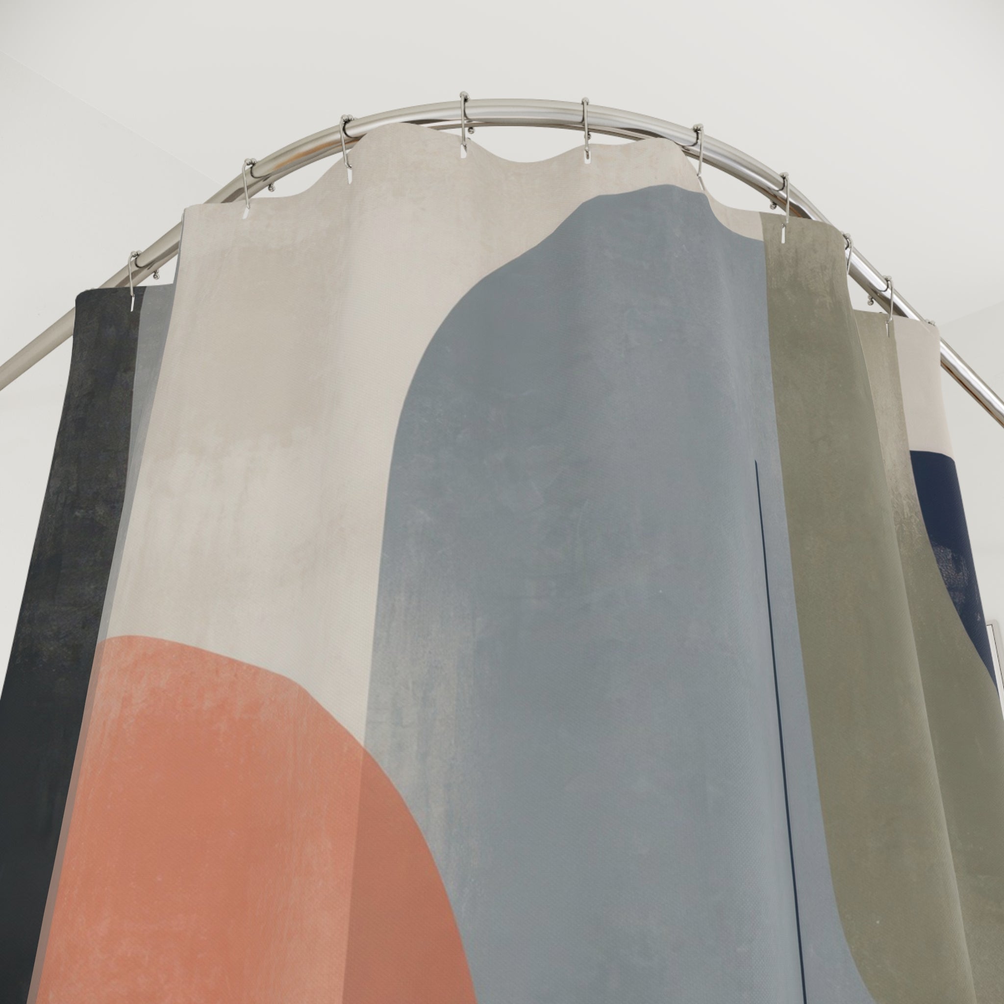 Modern Geometric Shower Curtain, Blue Sage Coral Abstract Blocks, Mid Century Arch Art, Soft Contemporary Bathroom Decor, Guest Bath Accent