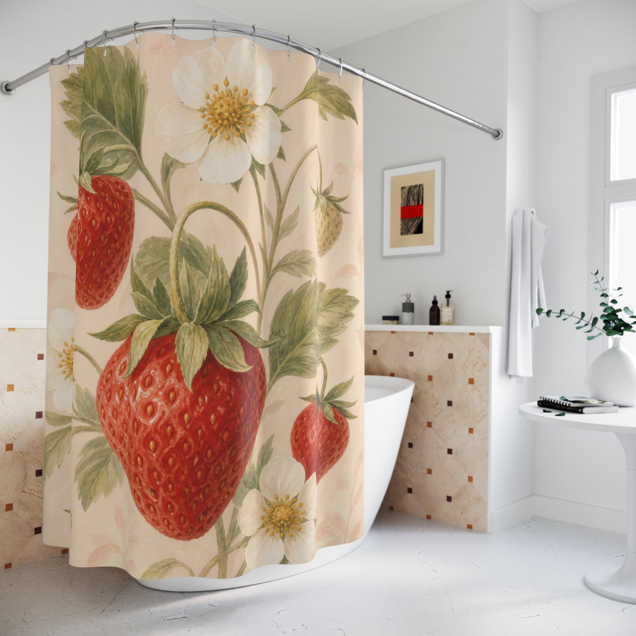 Cottagecore Fruit Floral Strawberry Shower Curtain