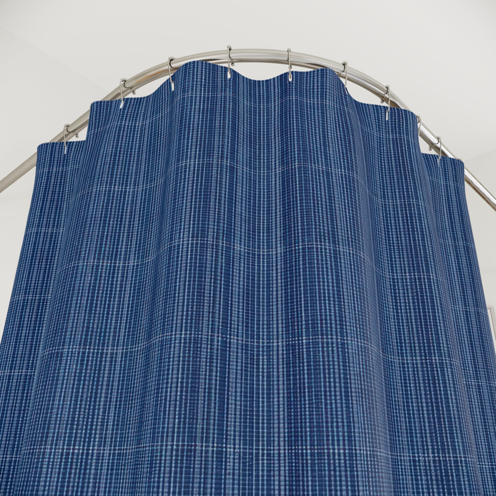 Navy Fine Check Grid Shower Curtain