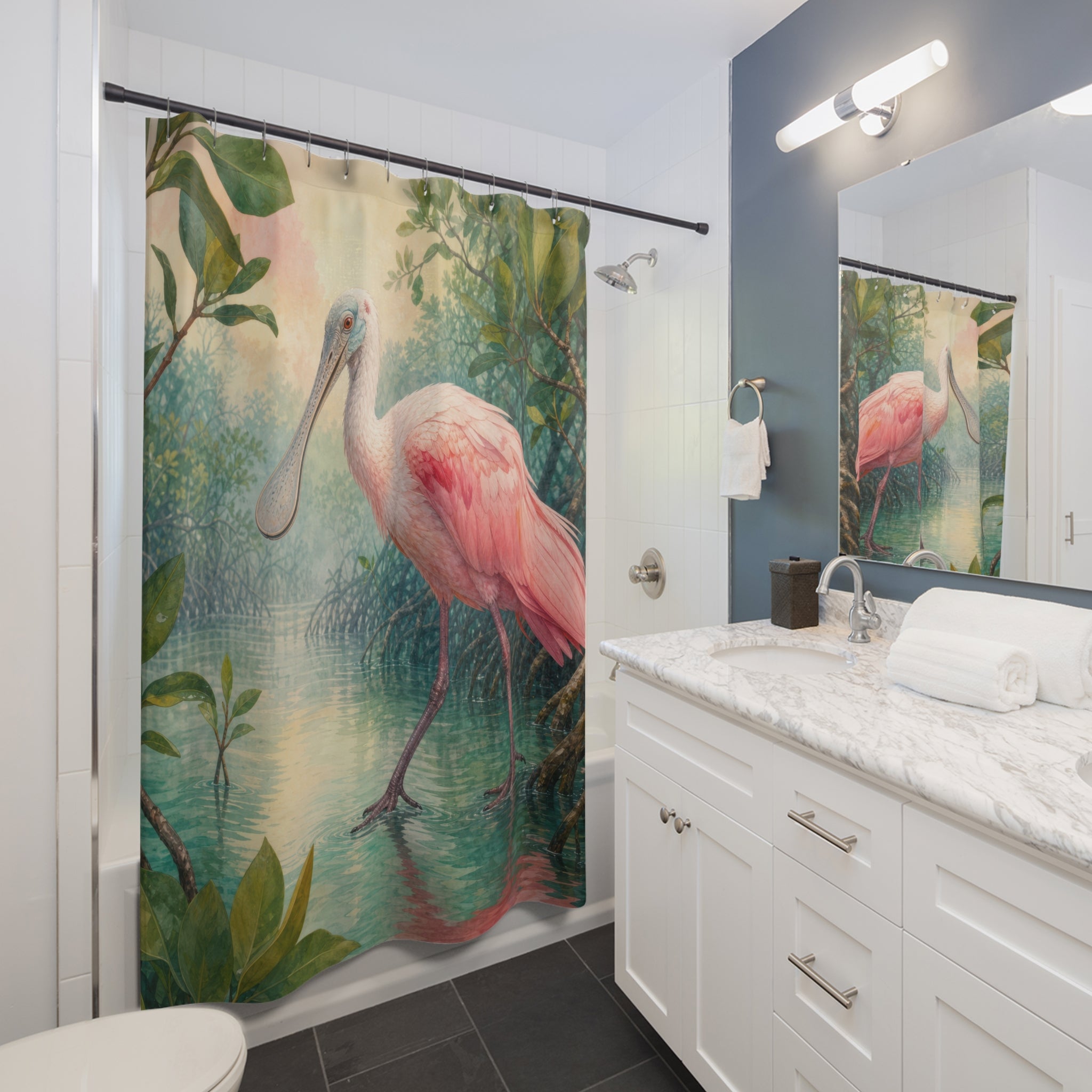 Watercolor Roseate Spoonbill Shower Curtain
