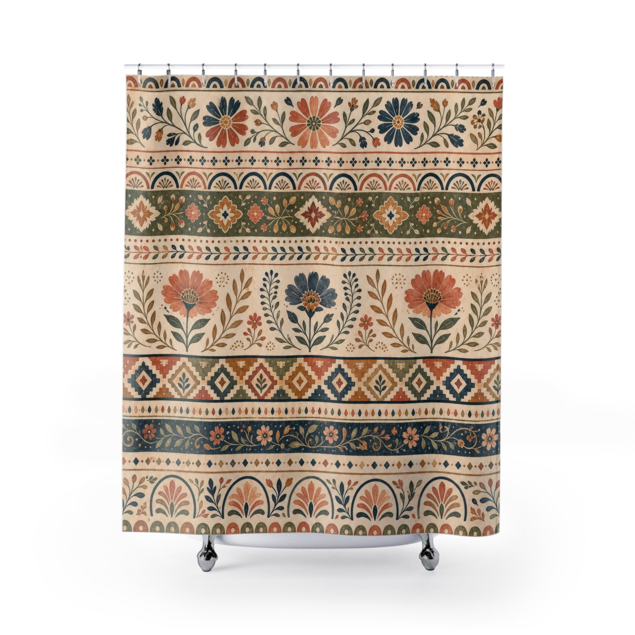 Southwestern Floral Stripe Shower Curtain