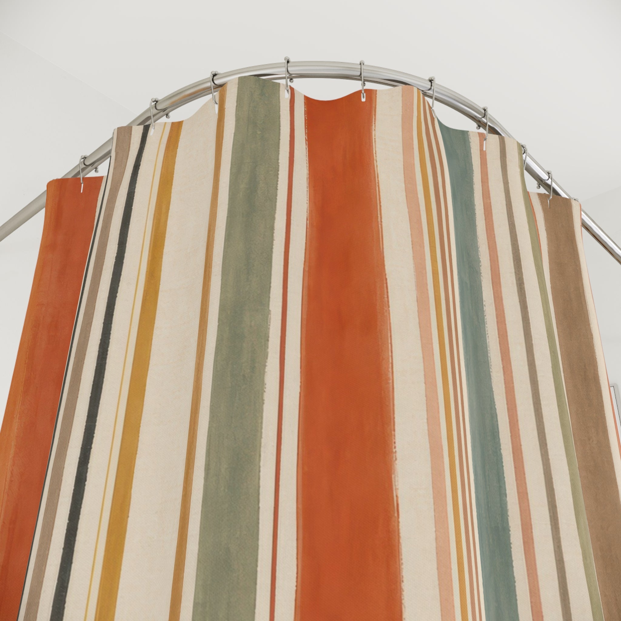 Teal Sage Terracotta Vertical Stripe Shower Curtain