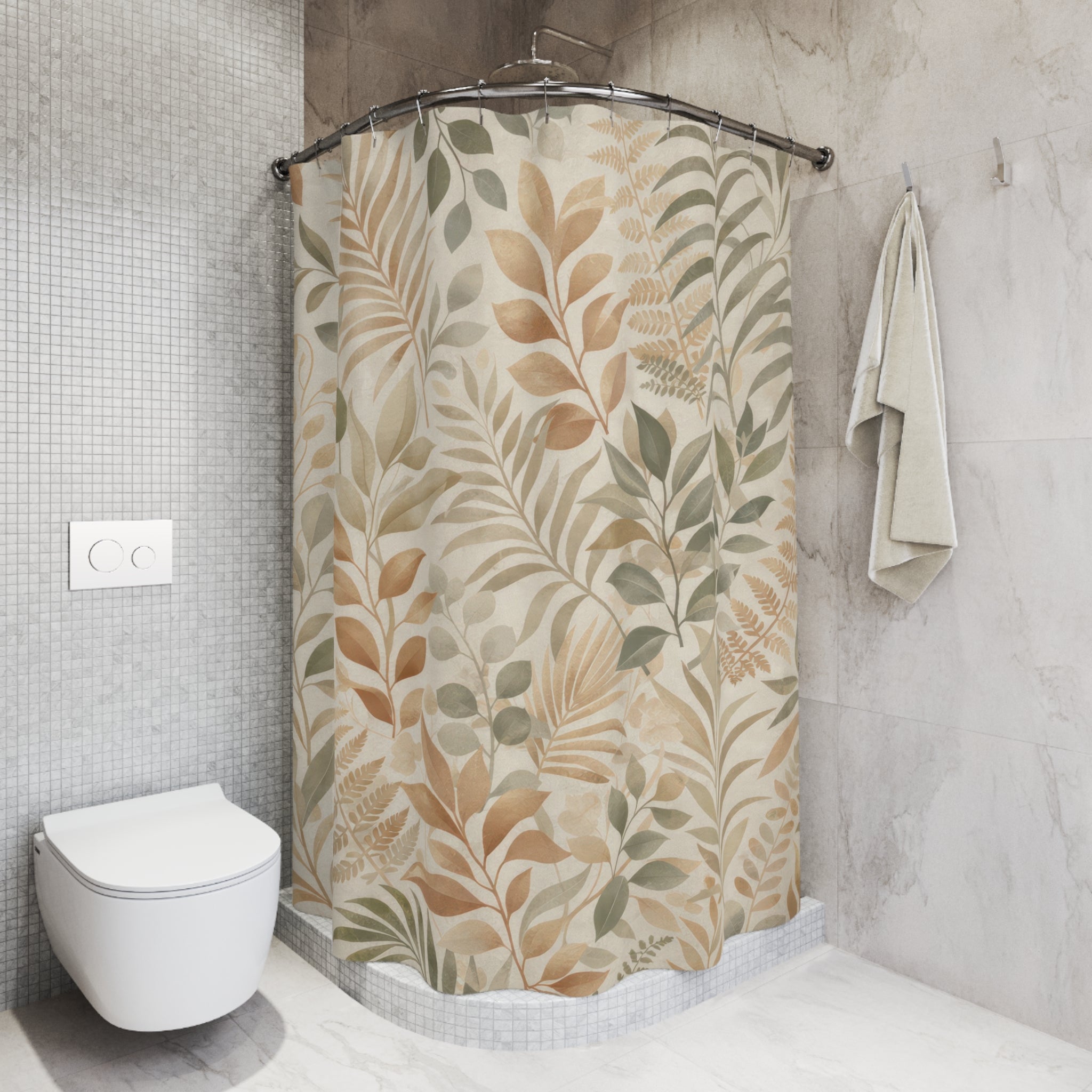 Boho Botanical Shower Curtain – Sage & Camel Neutrals