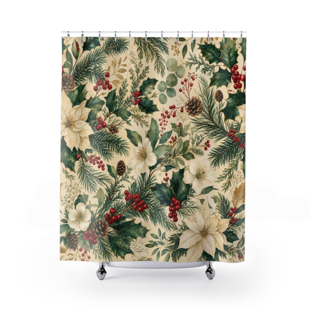 White Poinsettia Pine Shower Curtain