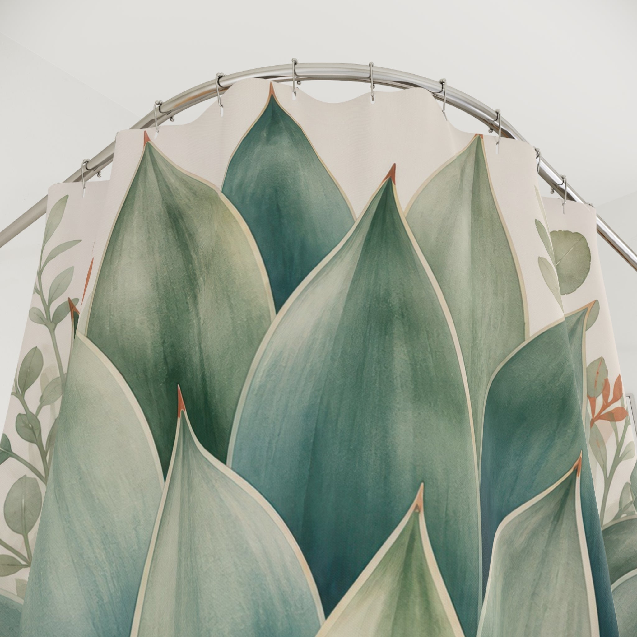 Green Botanical Succulent Shower Curtain