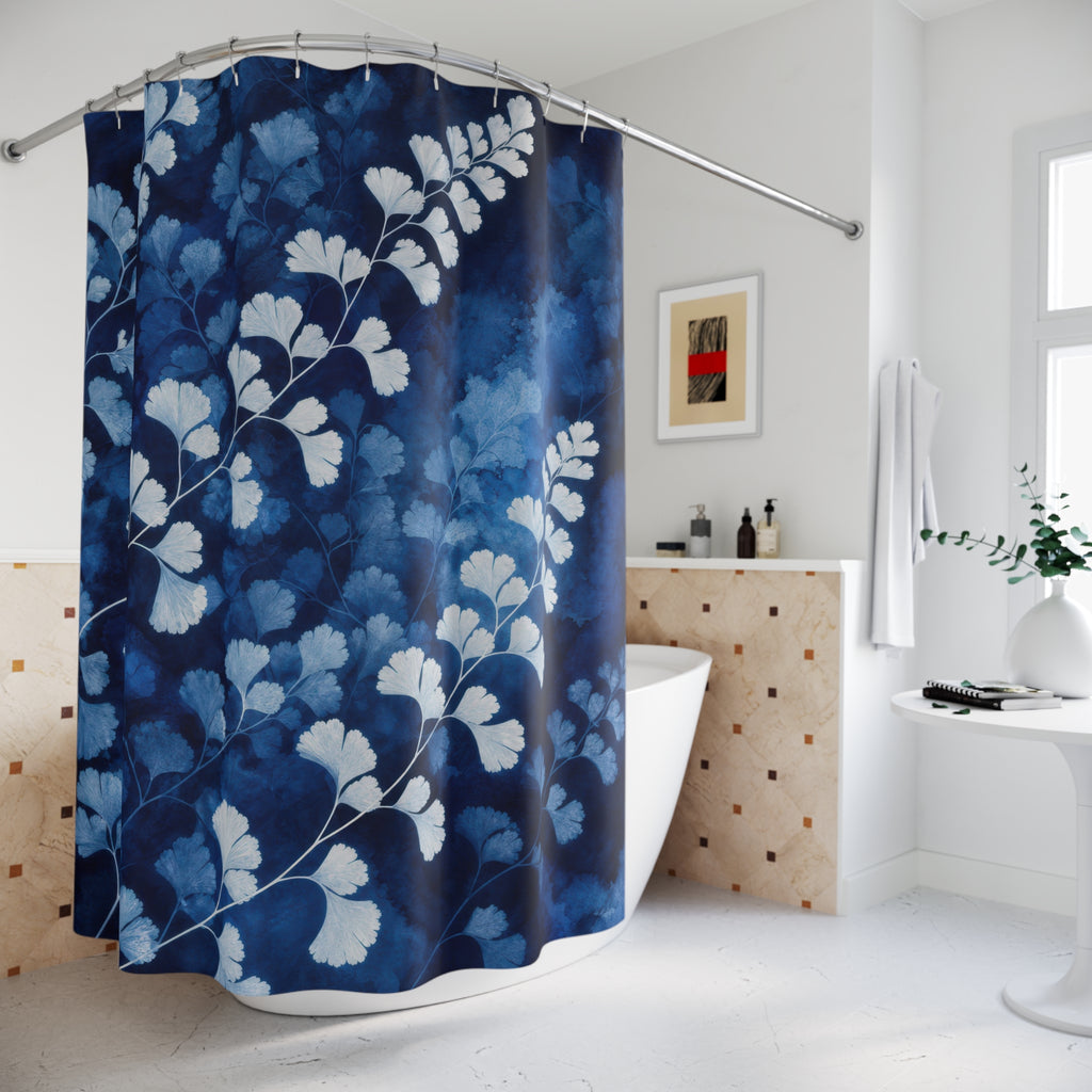 Indigo Cyanotype Maidenhair Fern Shower Curtain