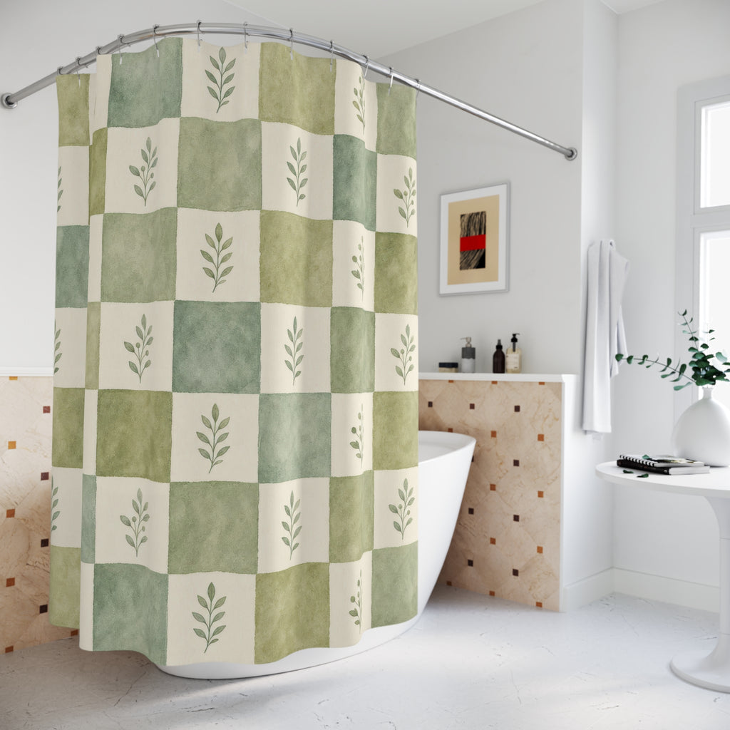 Celadon Checker Shower Curtain