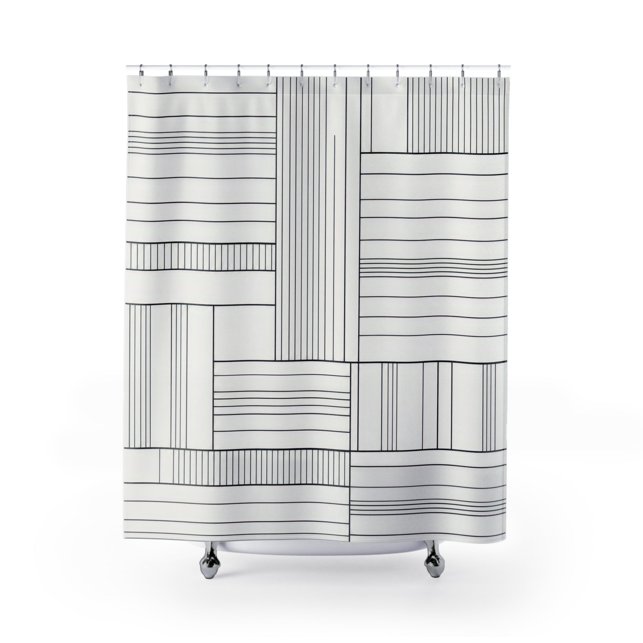 Black White Line Grid Shower Curtain