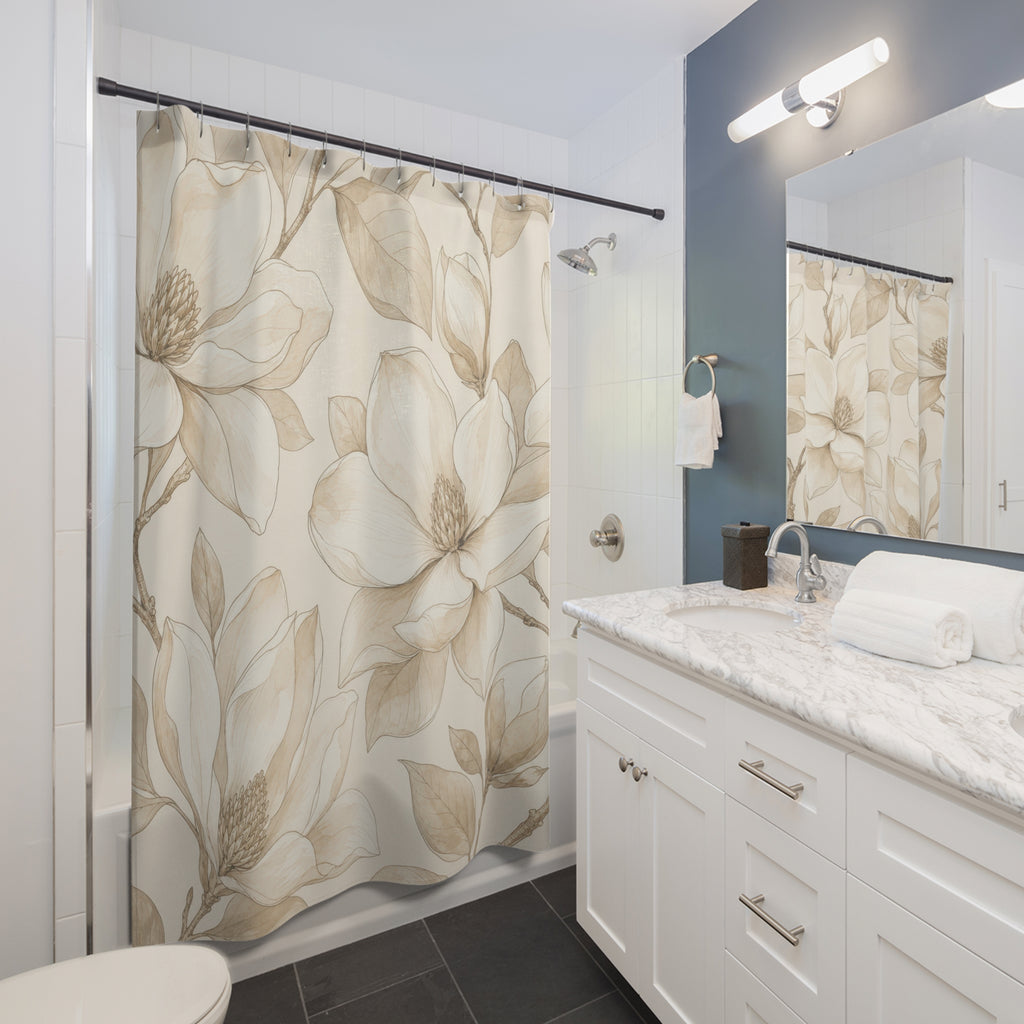 Magnolia Floral Line Shower Curtain
