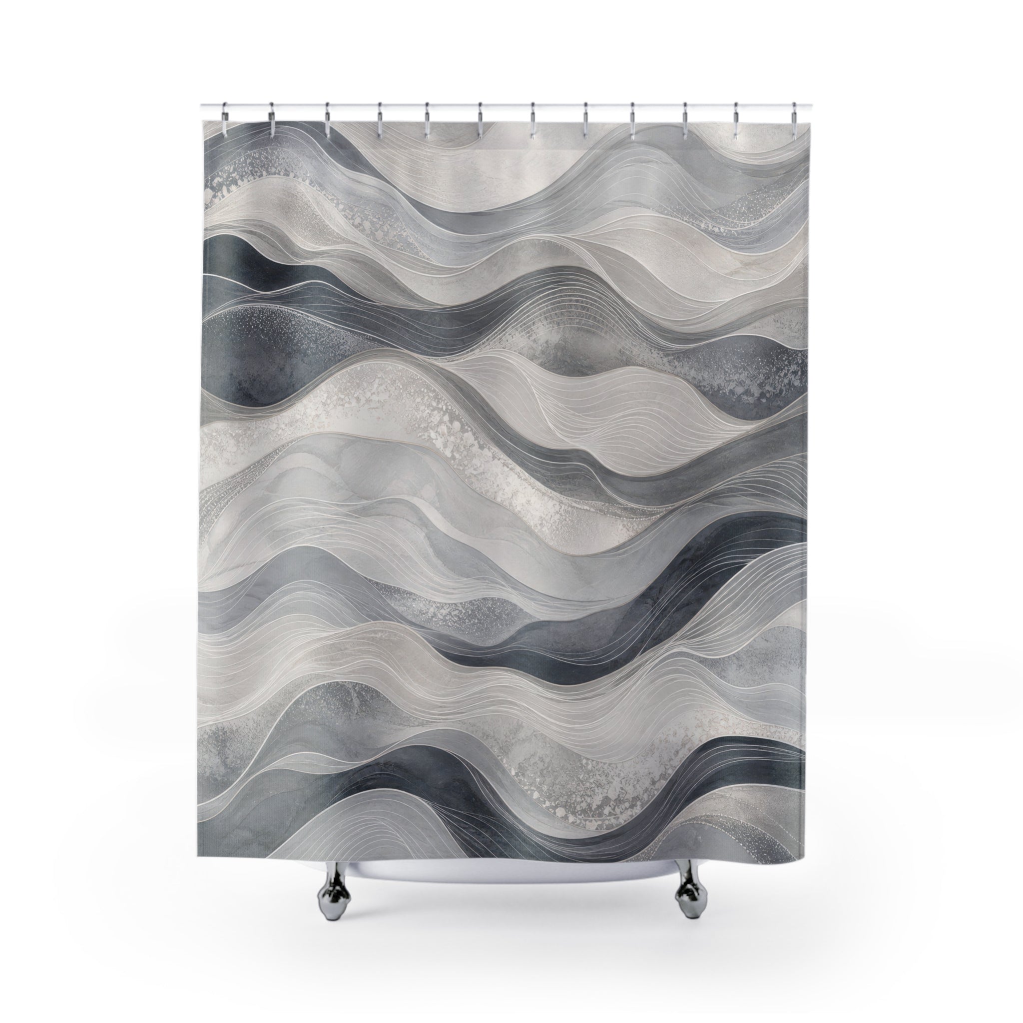 Gray White Wavy Stripe Shower Curtain