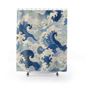 Blue Ocean Wave Japanese Coastal Watercolor Shower Curtain