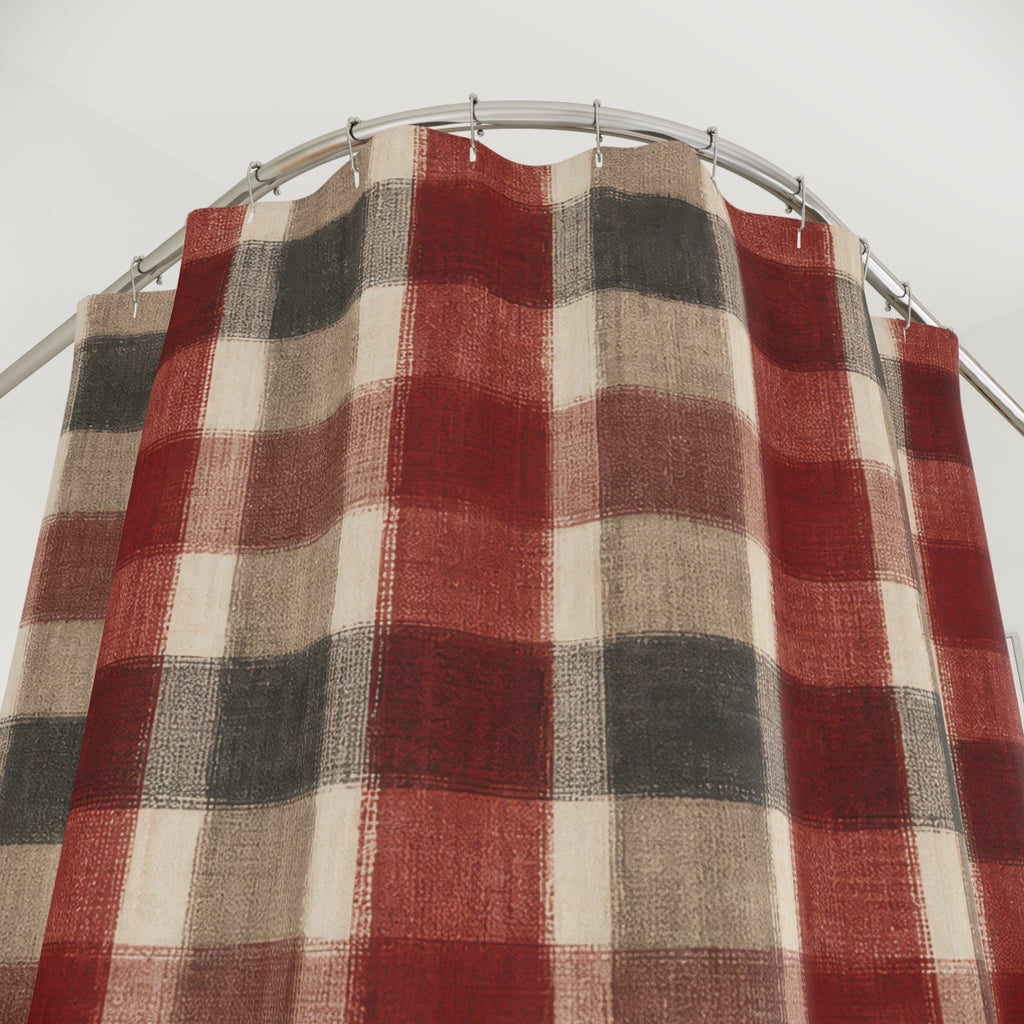 Red Black Buffalo Plaid Shower Curtain