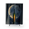 Moonlit green wine bottle with delicate leaf silhouettes shower curtain with full front view