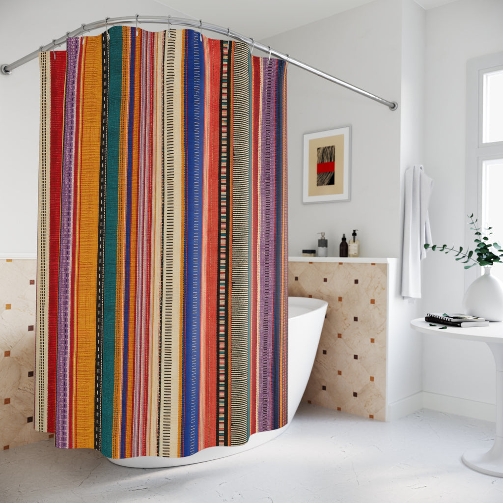 Vivid Boho Rainbow Stripe Shower Curtain